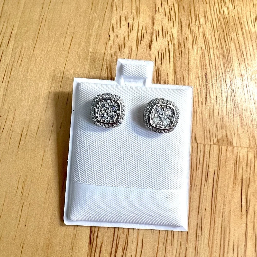 925 Sterling Silver Pavé Square Stud Earrings  Screw Back 1.00CT MOISSANITE